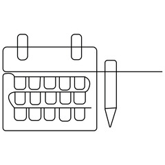 Fototapete - Table  calendar  single line art, continuous one line drawing of  Isolated outline vector art

