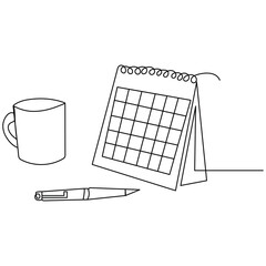 Fototapete - Table  calendar  single line art, continuous one line drawing of  Isolated outline vector art

