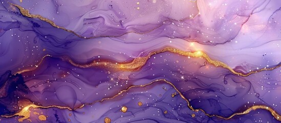 a purple and gold painting with a lot of gold glitter