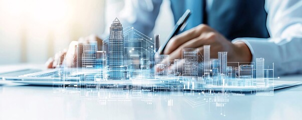 Poster - Private equity investments driving the growth of various industries, depicted in an editorial photo with a focus on technology and infrastructure