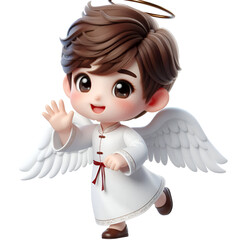 Wall Mural - 3D Cute angel waves his hand isolated on white background