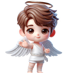 Wall Mural - 3D Cute angel waves his hand isolated on white background