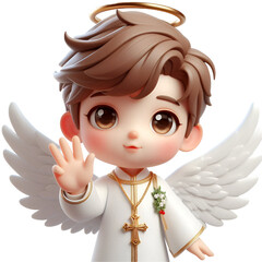 Wall Mural - 3D Cute angel waves his hand isolated on white background