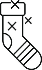 Sticker - Line icon concept of an old christmas sock with holes, showing a poverty concept