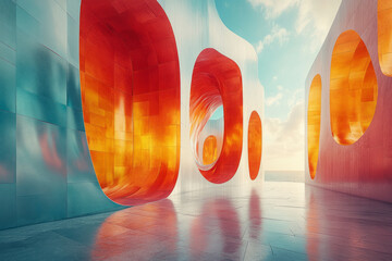 Poster - Modern design showcasing content marketing with abstract shapes resembling articles and videos,