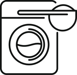 Poster - simple black and white line drawing of a washing machine adding washing powder