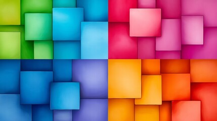 Poster - A colorful image of squares in various colors. The squares are arranged in a way that creates a sense of depth and dimension. The colors are vibrant and lively, giving the image a cheerful