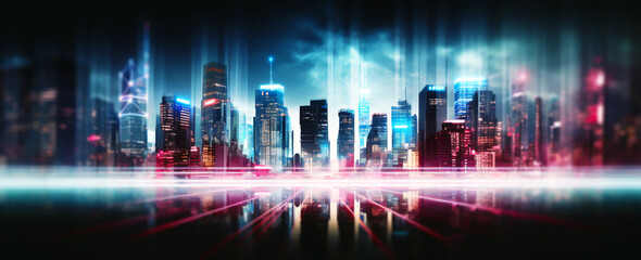 Wall Mural - abstract night lights, view of a modern futuristic cityscape. defocused image of a bright skyline of