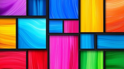 Poster - A colorful image of squares with a rainbow pattern. The squares are of different colors and sizes, and the image has a vibrant and lively mood