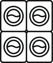 Poster - Simple black and white icon of a laundromat with four washing machines showing water level