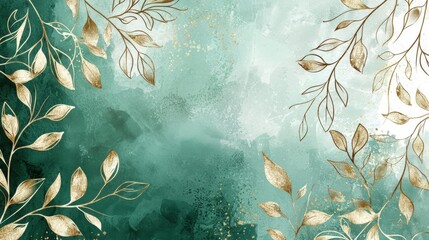 Wall Mural - Abstract Watercolor Background with Gold Leaf Branches