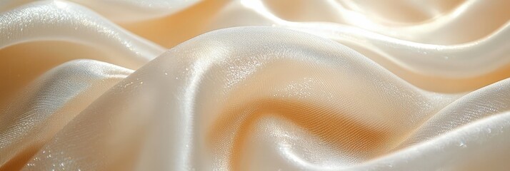 Aufkleber - The luxurious satin fabric showcases a smooth, flowing texture with soft, shimmering folds under warm light