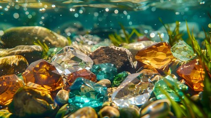 Wall Mural - Underwater world transparent colored stones lie