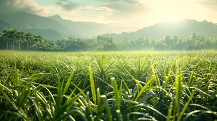 Canvas Print - A sugar field with green stalks of sugar