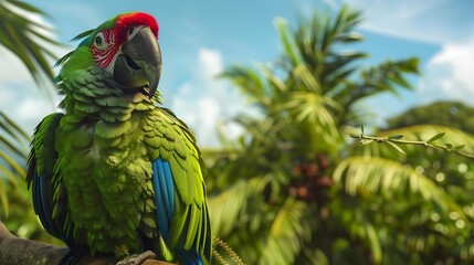 Sticker - A green parrot with red and blue accents