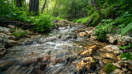 Wall Mural - The flow of a fast stream with clear