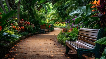 Wall Mural - Walk through a tropical garden filled with exotic