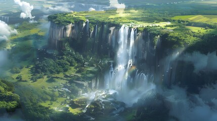 Wall Mural - Plain a majestic waterfall falling from a height