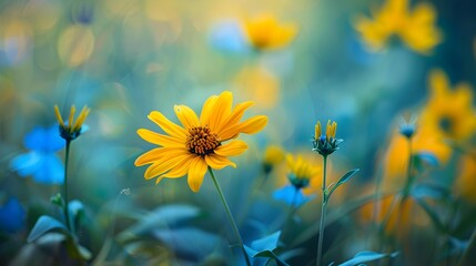 Poster - Yellow rudbeckia has blossomed in the meadow