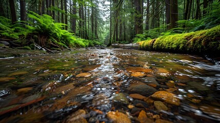 Wall Mural - The stream flows through the forest