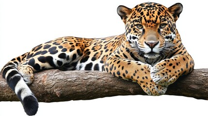 Wall Mural - Majestic Jaguar Resting on Tree Branch in Full Body Shot in the Wildness