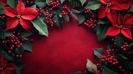 Poster - A festive display of red poinsettias and berries creates a joyful atmosphere, perfect for holiday decorations and celebrations