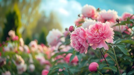 Poster - Peony garden is a blooming peony garden