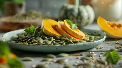 Wall Mural - Seeds poured onto a ceramic plate their green