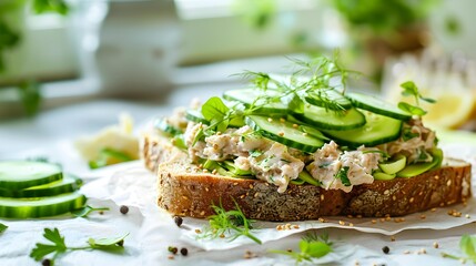 Wall Mural - Mackerel is a slice of rye bread decorated