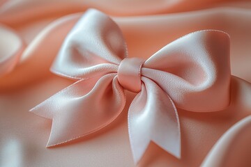 Wall Mural - Pastel Ribbon Bow on Soft Peach Background for Gift and Celebration Themes