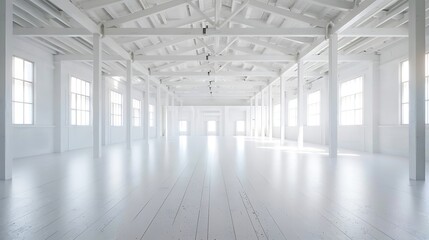 Wall Mural - White neat and tidy deserted storehouse with ceiling roof