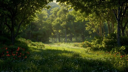 Wall Mural - The edge of the pleasant forest where green