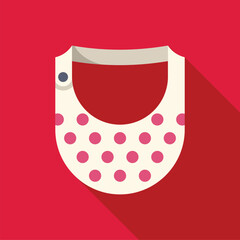 Wall Mural - White baby bib with pink dots lying on red background, baby feeding accessory