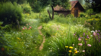 Wall Mural - A path through a wild garden