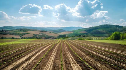 Wall Mural - Spacious agricultural land with even rows of green