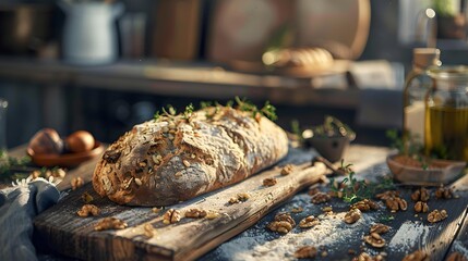 Canvas Print - The bread is cut into slices and laid