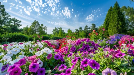 Sticker - Blooming petunia garden blooming petunia garden with many