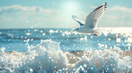 Poster - A seagull soaring above the sea waves