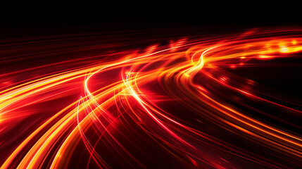 Wall Mural - Dynamic abstract light trails in vivid red and orange on dark background, conveying energy and rapid motion.