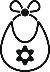 Poster - Simple black and white icon of a bib featuring a flower, perfect for representing baby feeding and mealtime