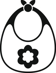 Poster - Black and white icon of a baby bib with a flower, representing mealtime for infants and toddlers