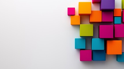 Poster - A colorful wall of blocks with a white background. The blocks are of different colors and sizes, creating a vibrant and playful atmosphere. Concept of creativity and fun