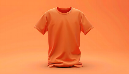 Canvas Print - Blank orange t-shirt isolated on orange background. Front view. 3D rendering. isolated on a solid orange background design