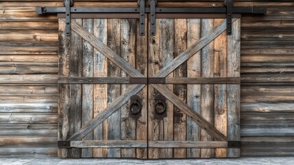 Weathered Wooden Barn Door with Iron Hardware