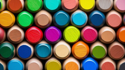 Poster - A close up of a bunch of colored pencils. The pencils are of different colors and sizes. Concept of creativity and artistic expression