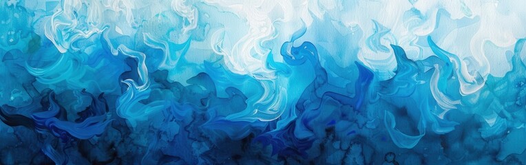 Aufkleber - A close-up abstract painting of blue and white swirling shapes, suggesting a watery or oceanic scene, with the top part fading to white.