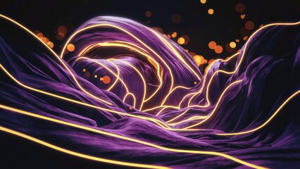 Poster - Vibrant abstract background featuring purple and yellow hues with glowing neon lines and bokeh effects