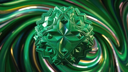 Poster - 3D Illustration of Green Geometric Pattern in Ornamental Style  Abstract Mosaic Texture Background