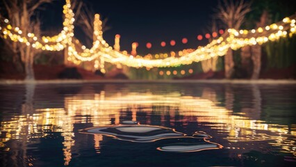 Poster - Festive Light Background with Oil Drops on Water Surface for Holiday Postcards