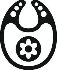 Sticker - Black and white icon of a baby bib decorated with a flower, representing baby care and mealtime essentials